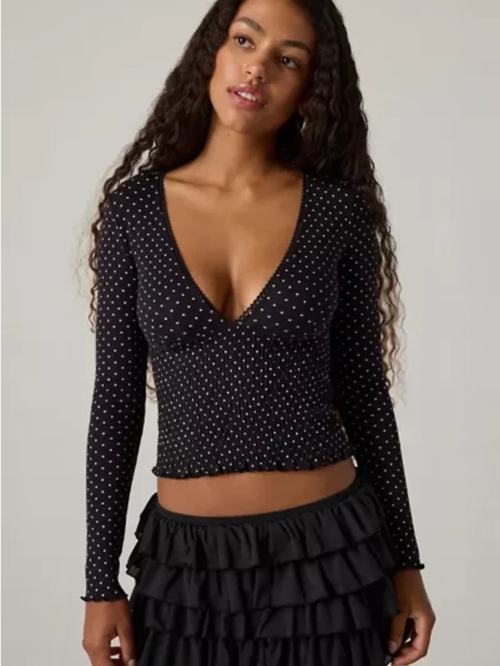 (UO-57)  Urban Outfitters Kimchi Blue V-Neck Polka Dot Long Sleeve